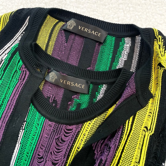 VERSACE • 2-Piece Distressed Jacquard Striped Cardigan and Tank Top Matching Set - Picture 15 of 16
